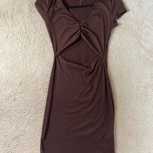 Brown Cut out t shirt dress